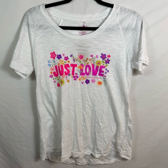 NWT NATURAL LIFE White and Pink Design T-Shirt Women’s Size S - Picture 1 of 6